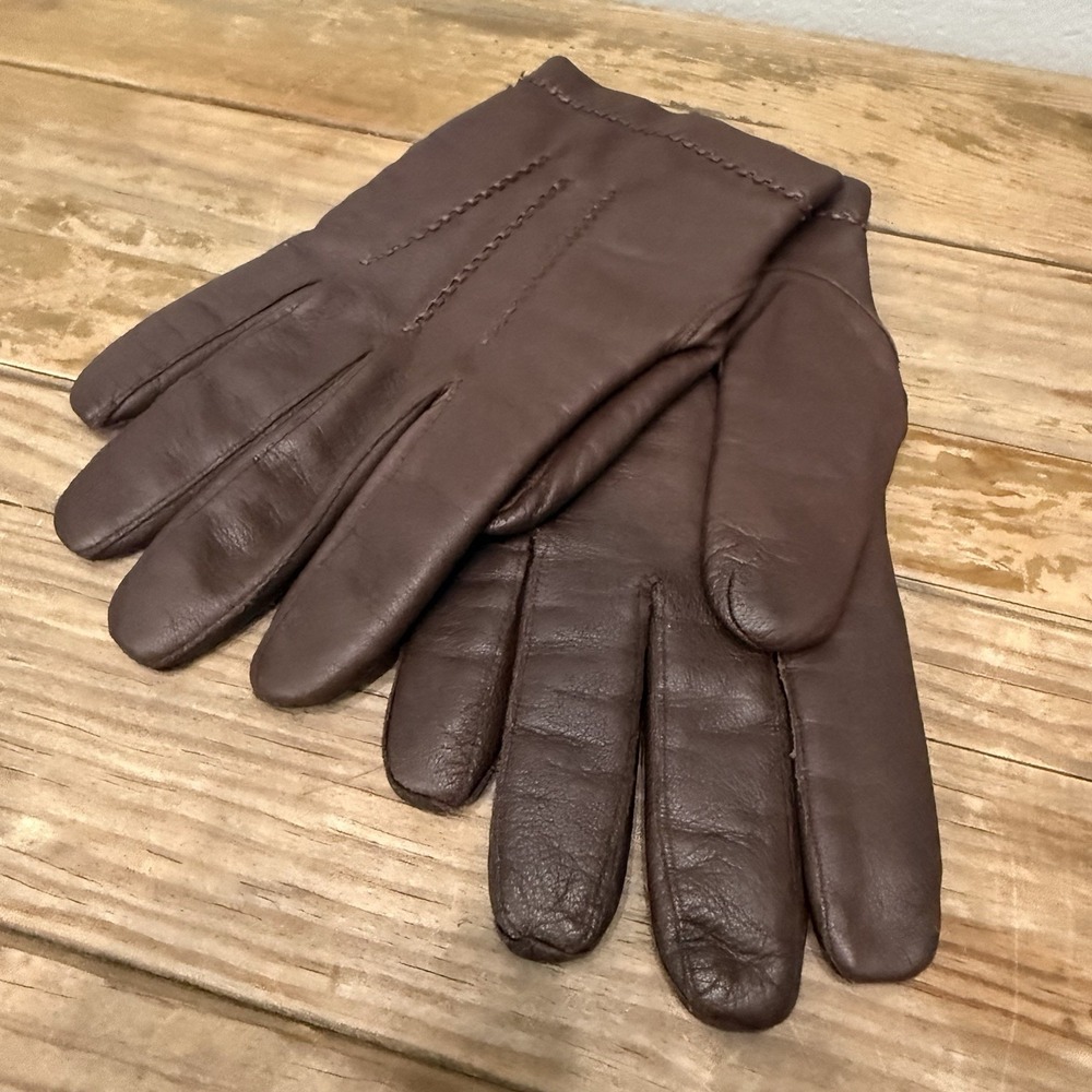 Lord & Taylor Leather Gloves Womens L Brown Excellent Cashmere Lined Italy